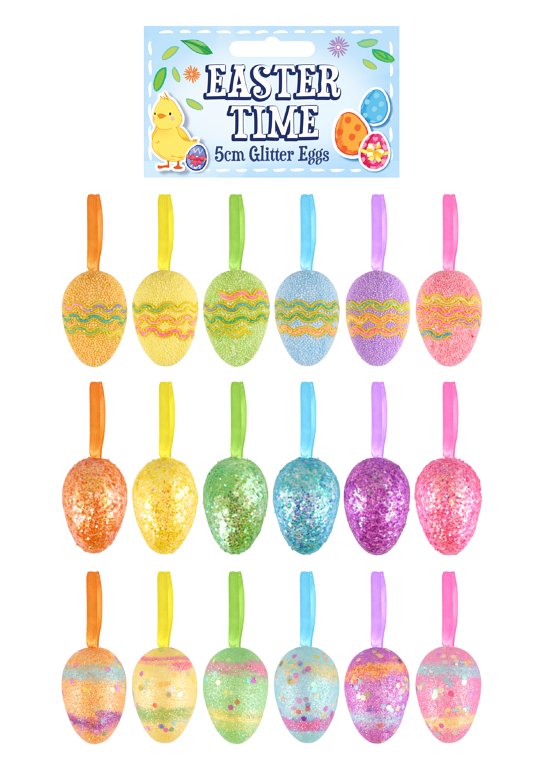 Glitter Easter Egg Decorations and Party Favours (5cm) 18 Assorted Colours and Designs