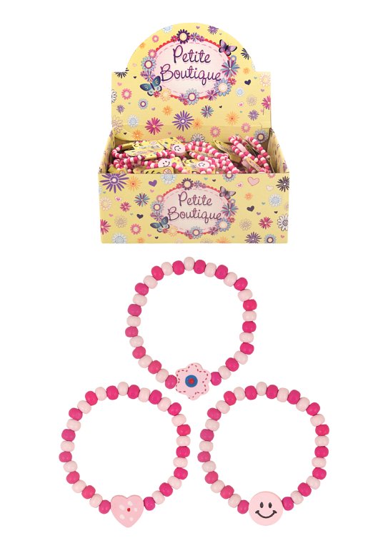 Pink Wooden Bead Bracelets (3 Assorted Designs)