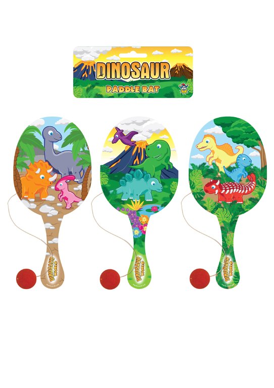 Dinosaur Wooden Paddle Bat and Ball Games (22cm) 3 Assorted Designs