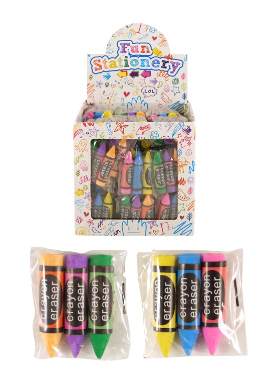 3pc Crayon Eraser Packs (5cm) Assorted Colours