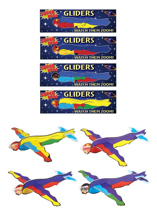 Superhero Gliders 12-Pack (17cm) 4 Assorted Designs
