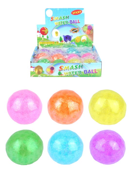 Glitter Water Squeeze Balls (5cm) 6 Assorted Colours