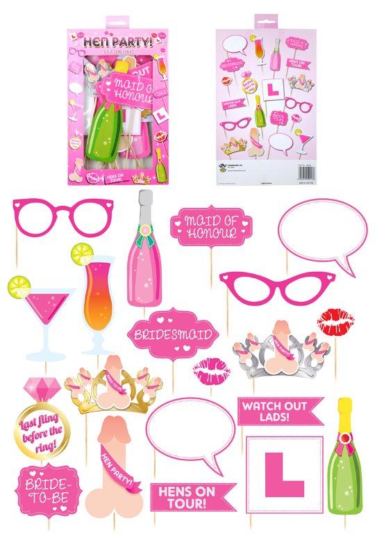 Hen Party Photo Booth Props with Sticks (Assorted Designs)