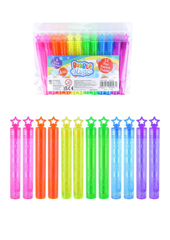 Neon Star Party Bubble Tubes (4ml/10.5cm) 6 Assorted Neon Colours