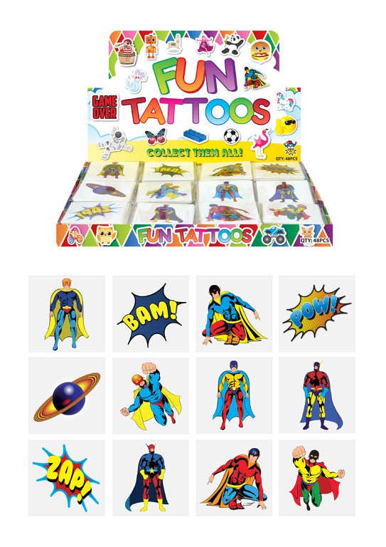 Mini Superhero Temporary Tattoos (4cm) 12 Piece Packs