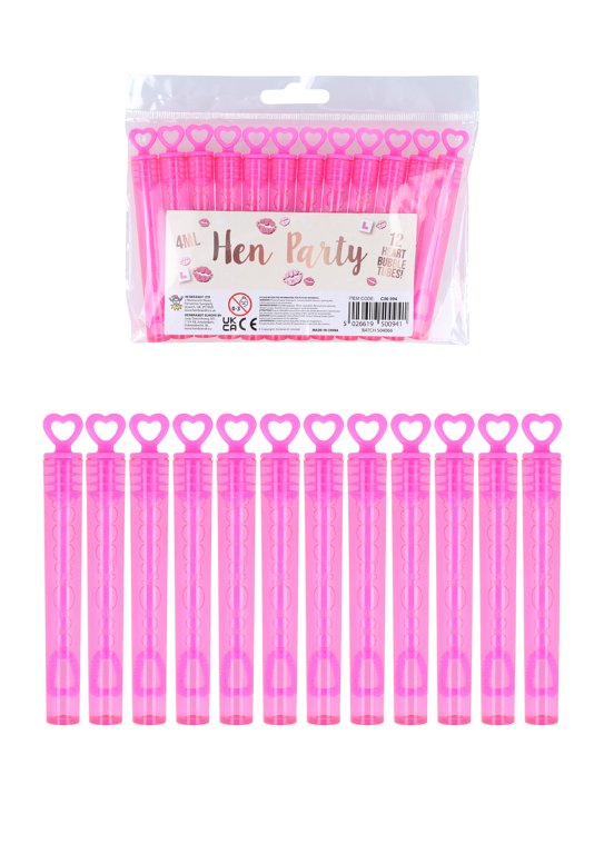 Pink Heart Bubble Tubes (4ml) Hen Party Accessories / Party Favours. 12pc pack