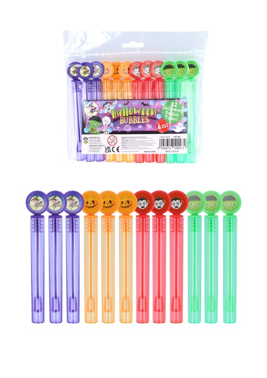 Halloween Mini Party Bubble Tubes (4ml) 4 Assorted Colours