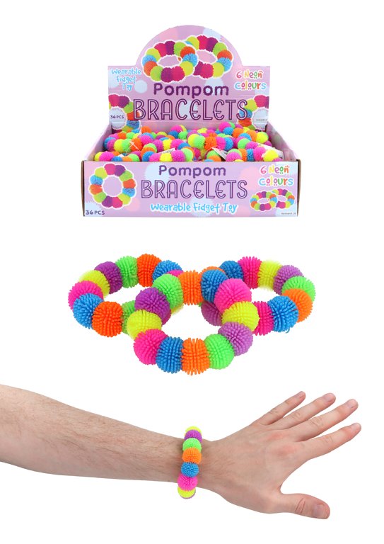 Multicolour Neon Pom Pom Stretch Bracelet (16cm)