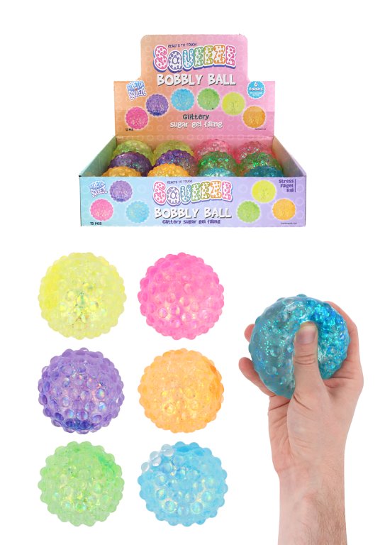 Glitter Bobbly Squeeze Ball with Sugar Filling (7cm) 6 Assorted Colours