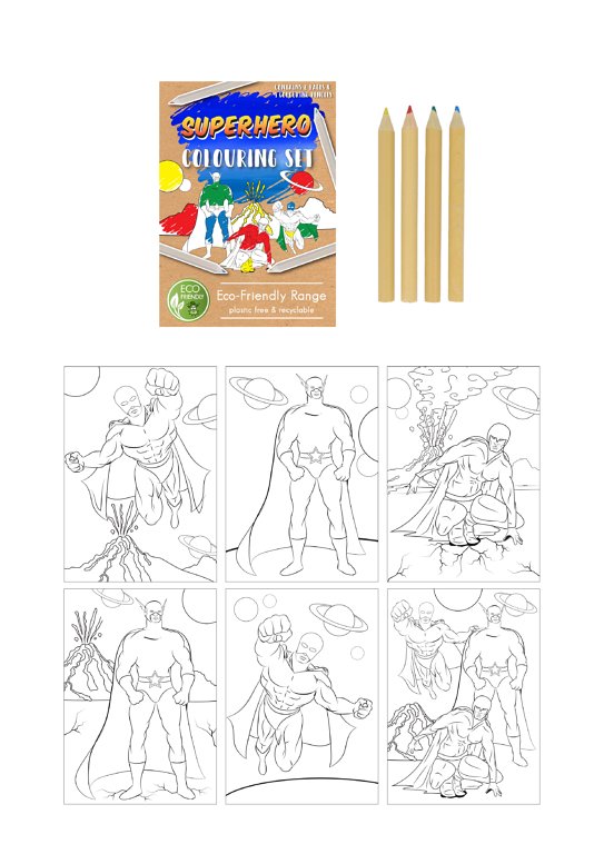 'Eco-Friendly' Mini Superhero Colouring Set (14cm x 10cm)