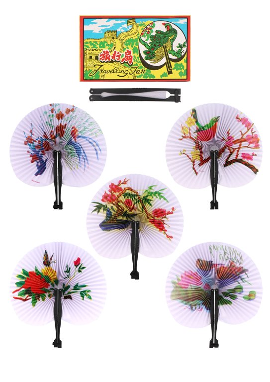 Folding Paper Fans with Plastic Handles (14cm) 5 Assorted Designs