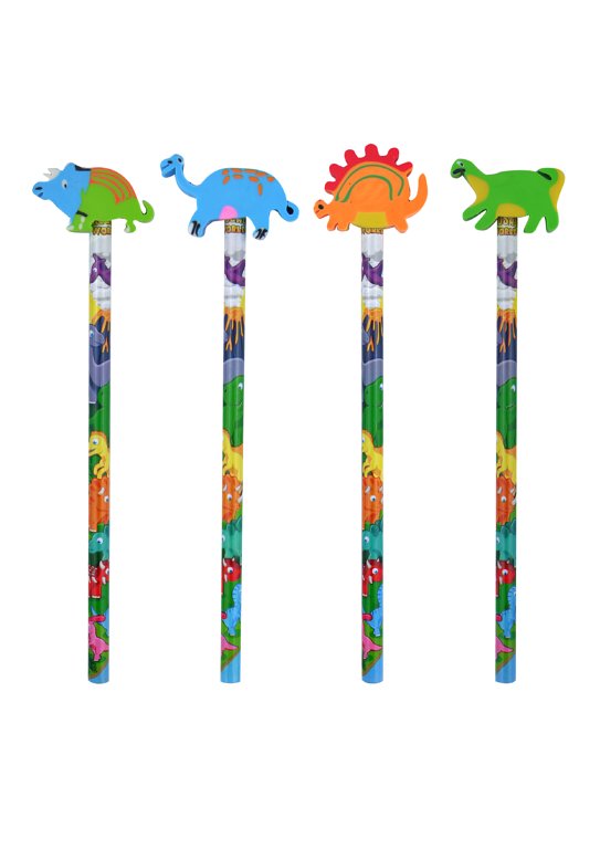 Dinosaur Pencils with Eraser Toppers (4 Assorted)