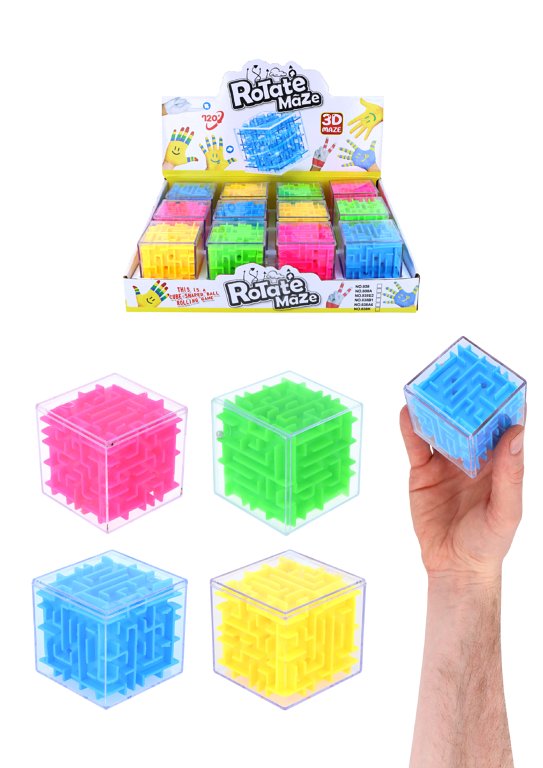 Neon 3D Puzzle Maze Cubes (5.3cm) 4 Assorted Colours