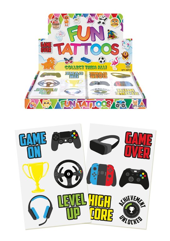 Mini Gamer Temporary Tattoos (4cm) 12 Piece Packs