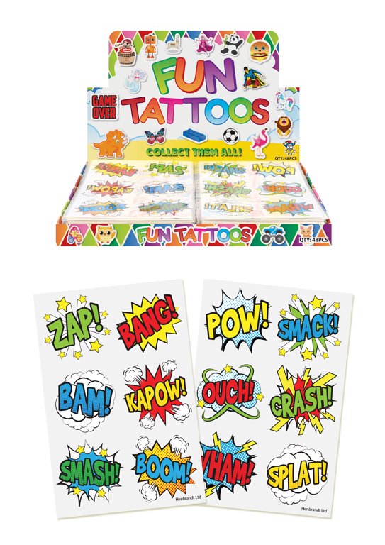 Mini Comic Impact Temporary Tattoos (4cm) 12 Piece Packs