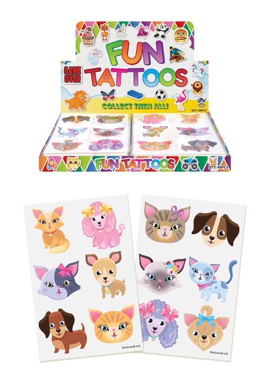 Mini Cats and Dogs Temporary Tattoos (4cm) 12 Piece Packs