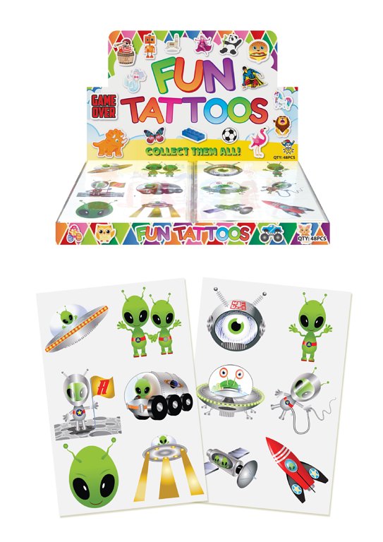 Mini Alien Temporary Tattoos (4cm) 12 Piece Packs